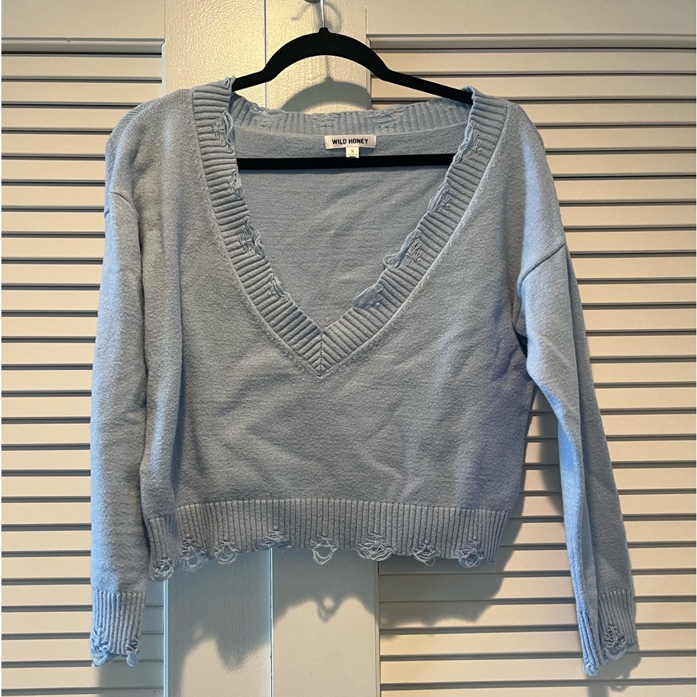 Wild Honey blue v neck sweater size S